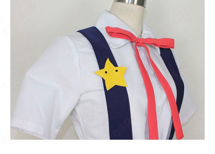 書包のショルダーストラップ装飾の細部 - 八九寺真宵コスプレ衣装のバックパックの装飾、細部まで再現。