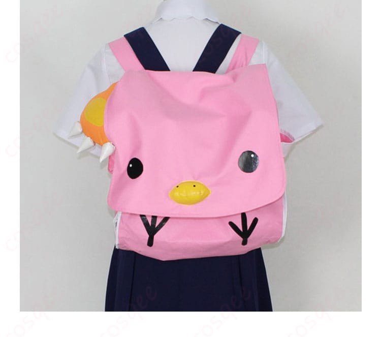 書包の装飾の詳細 - 八九寺真宵コスプレ衣装に付属するバックパックの装飾部分。