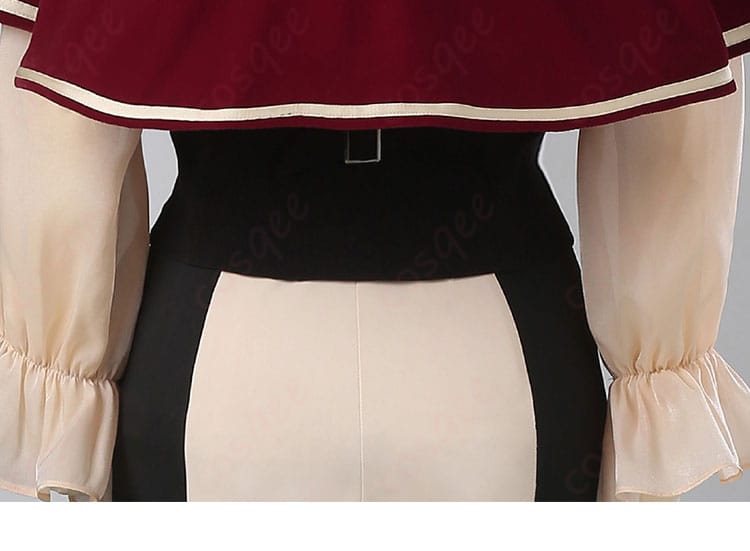 服装背面のディテール。ティモリスコスプレ衣装の背面部分のデザイン詳細を見てください。