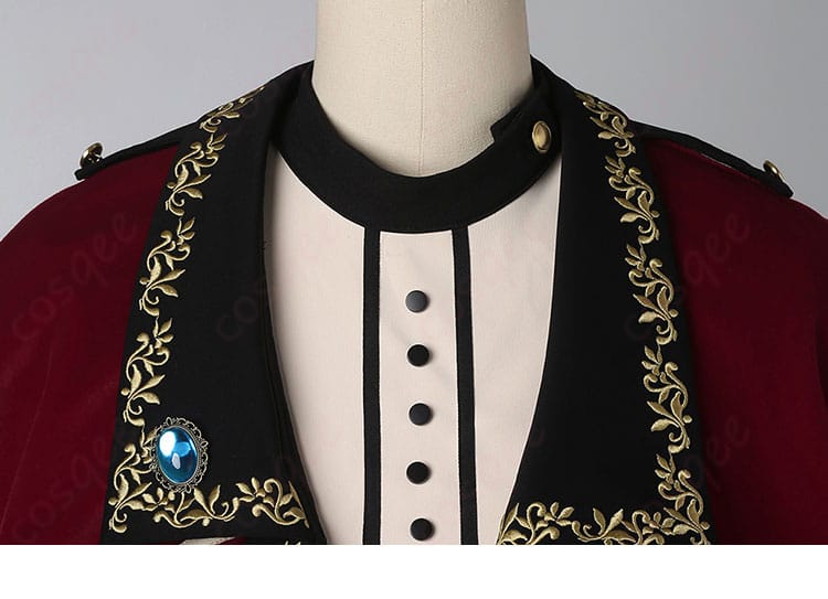 服装の襟装飾の詳細。ティモリスコスプレ衣装の襟部分の精巧な装飾を強調しています。