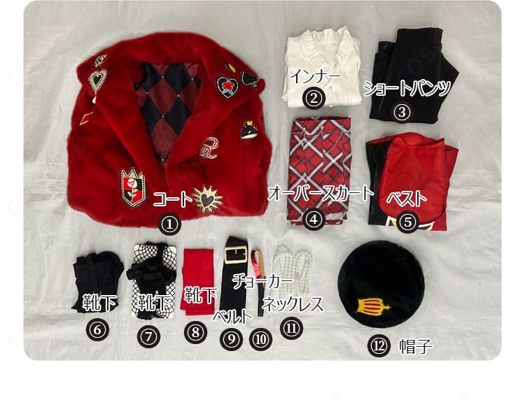 セット内容を展示した画像 – リドル・ローズハートコスプレ衣装のセット内容の詳細