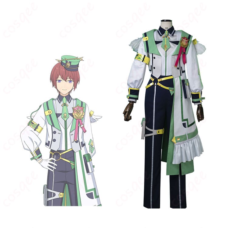 商品正面とキャラクターのコスプレ衣装を組み合わせた画像 - あんさんぶるスターズ!! 朱桜司・姫宮桃李・乱凪砂のプロメッサ衣装コスプレ