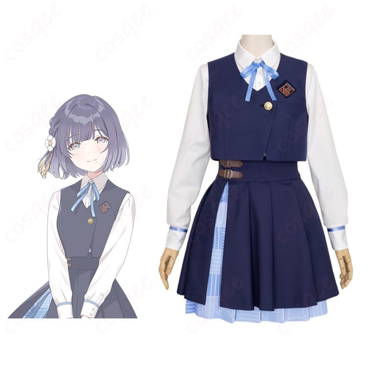 商品服装とキャラクターの融合イメージ。学園アイドルマスターの秦谷美鈴のコスプレ衣装、制服の詳細が見られます。今すぐチェック!