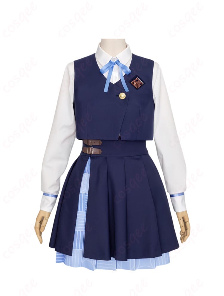 商品正面から見た学園アイドルマスター 秦谷美鈴 コスプレ衣装、初星学園制服のデザインが鮮明に映し出されています。完璧な着用感!