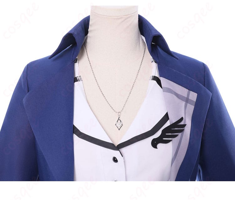 ネリッサ・レイヴンクロフトのコスプレ衣装の衣服領口装飾の詳細。精巧な刺繍とデザインが特徴。