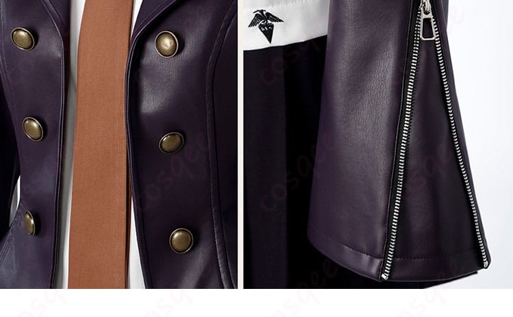 ダンガンロンパ 霧切響子 コスプレ衣装の門襟と衣袖の装飾細部。美しい縫製とデザインが際立ちます。