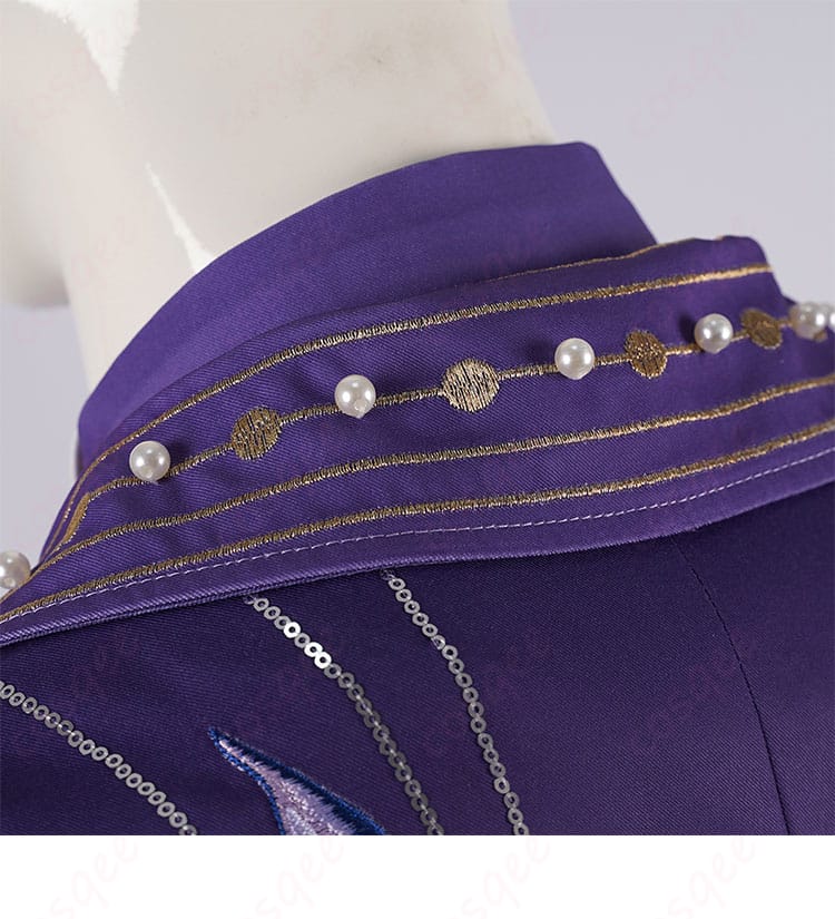 衣装の珠子装飾が施された襟の詳細ディテール。