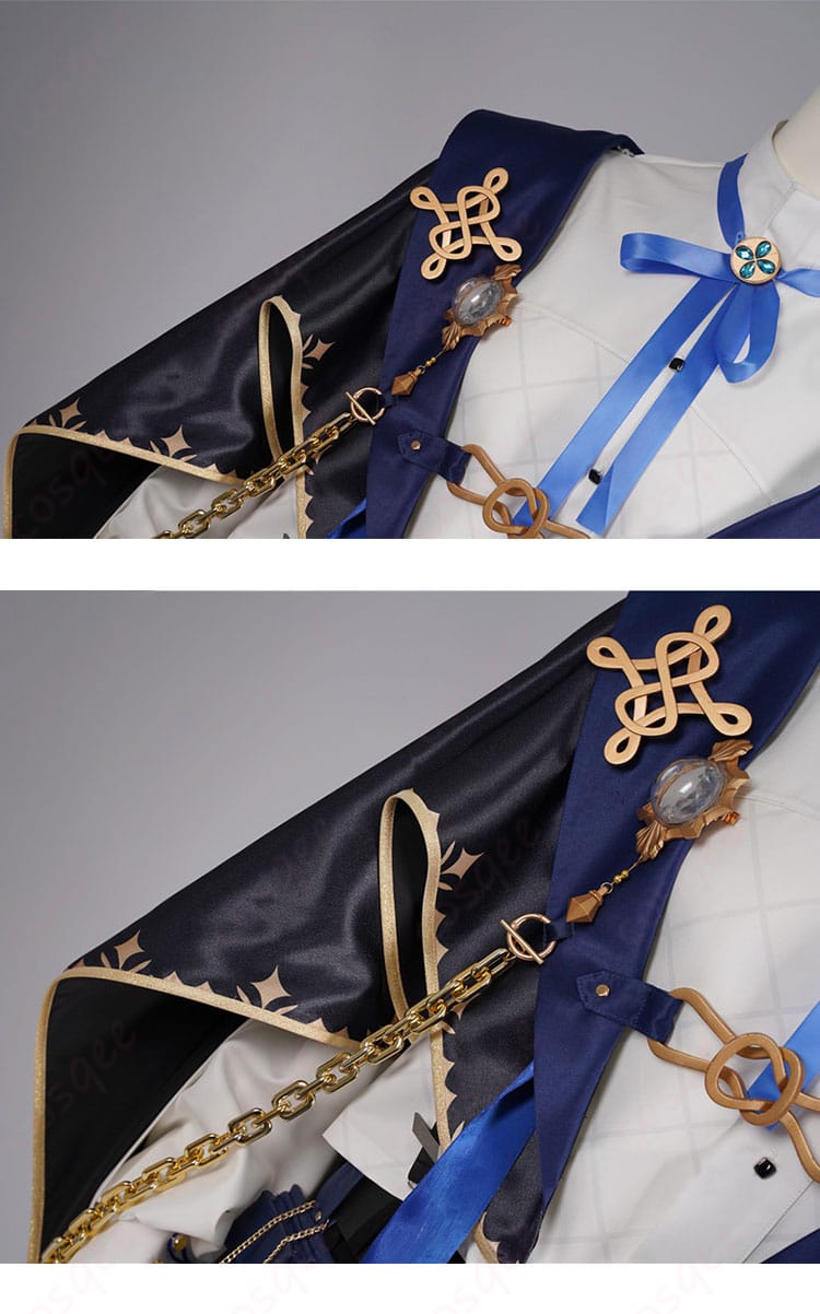 衣襟の装飾ディテール。繊細なデザインがコスプレ衣装の美しさを引き立てています。