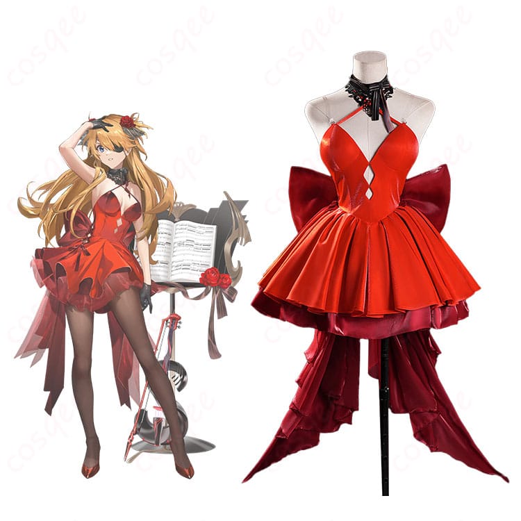 勝利の女神:NIKKE 式波・アスカ・ラングレー WILLE 孤海の楽章 コスプレ衣装のキャラクターとの組み合わせ画像。アスカの独特なスタイルを忠実に再現。