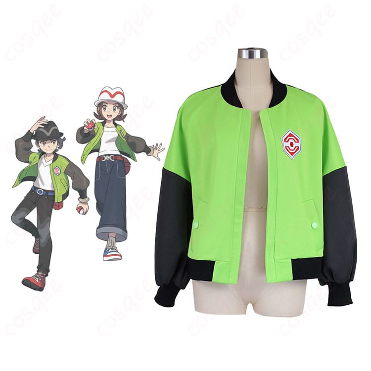 ポケモンレジェンズZ-A 主人公 コスプレ衣装(コート・帽子)とキャラクターのコスプレ融合図。ポケモンの冒険をテーマにした衣装の詳細がよく分かる一枚です。