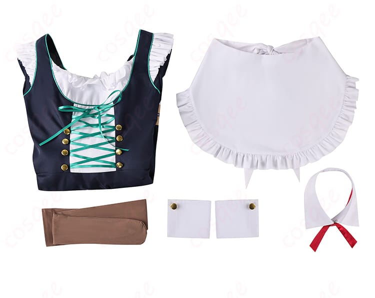 牛牧ジュリ コスプレ衣装 アルバイト セット内容:ワンピース、エプロン、タイツ、手首飾り、つけ襟。