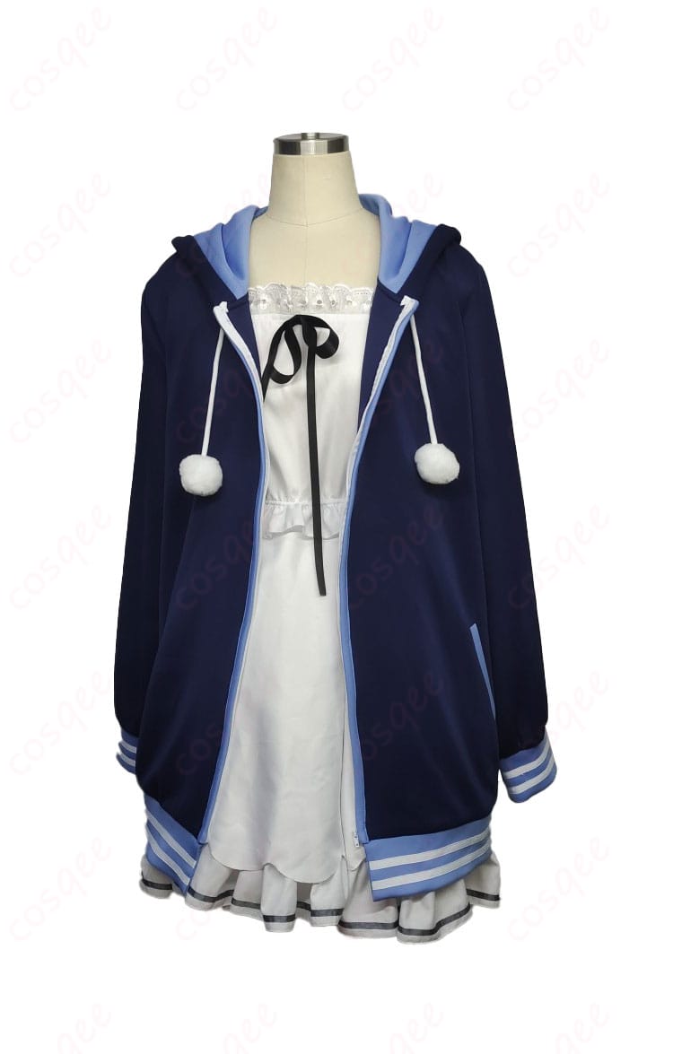 錦あすみ コスプレ衣装 正面からの写真。コートとワンピース、リボンが美しく再現されています。