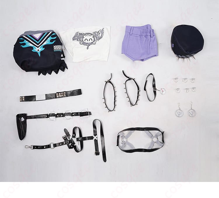 ホロライブ 輪堂千速 コスプレ衣装のセット内容の画像。すべてのアイテムが含まれていることが確認できます。