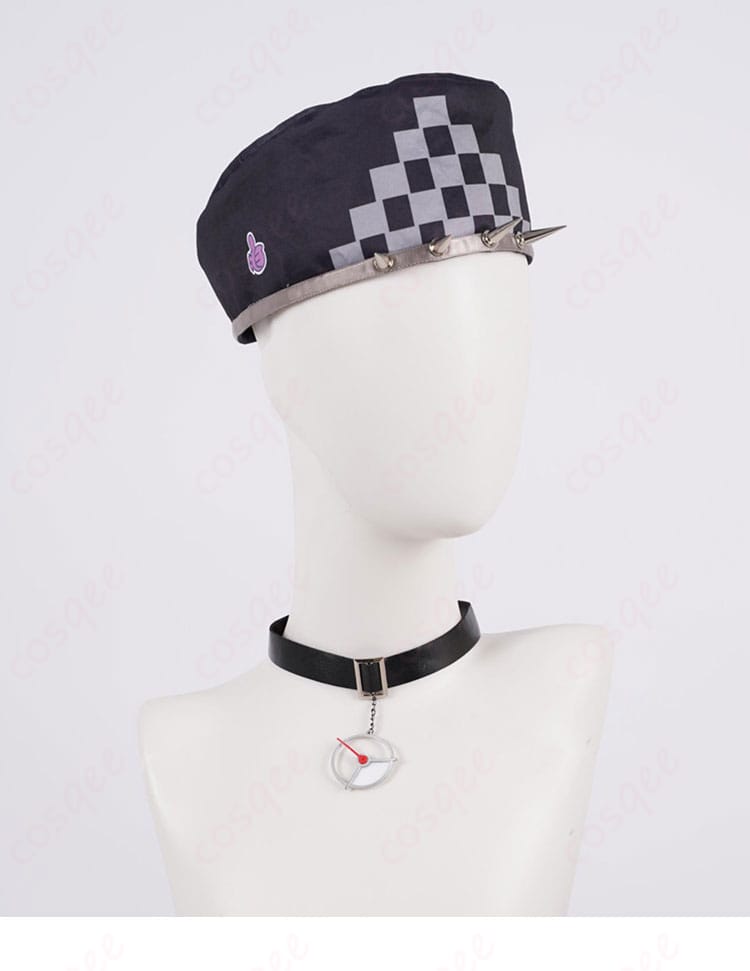 ホロライブ 輪堂千速 コスプレ衣装の首飾りと帽子装飾細部。アクセサリーの細部まで忠実に再現されています。