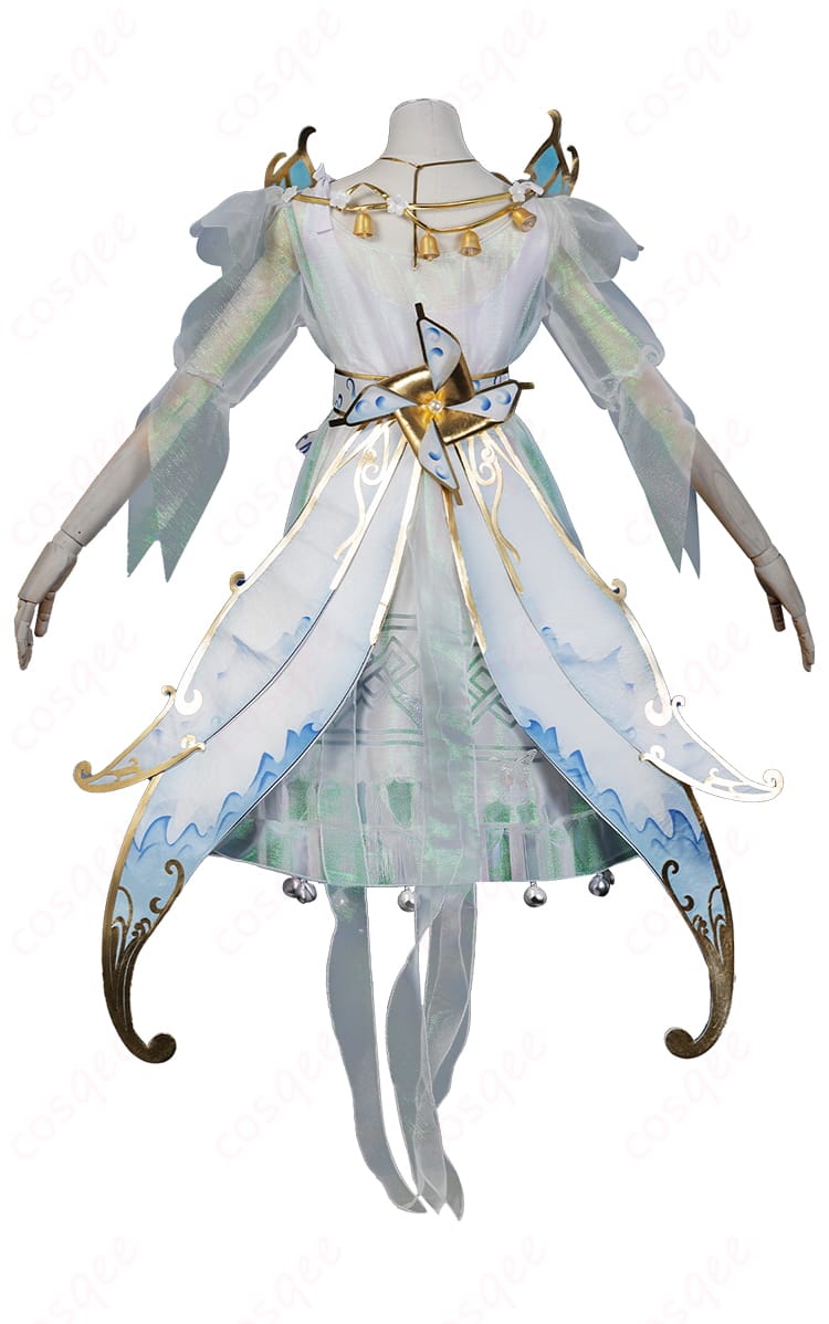 「アイデンティティV」気象学者コスプレ衣装背面、背中の装飾デザイン、風を操る力を感じさせる美しいデザイン