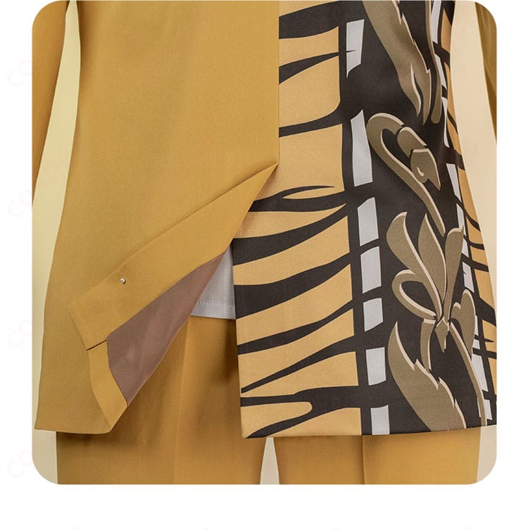 衣裾の装飾ディテール。上品な仕上がりで、キャラクターの特徴を表現するためにデザインされた部分。