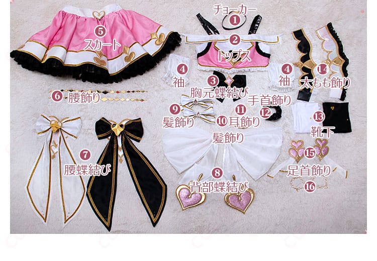 セット内容の表示図 - 矢澤にこ コスプレ衣装のセット内容を紹介。全てが完璧に揃っています。