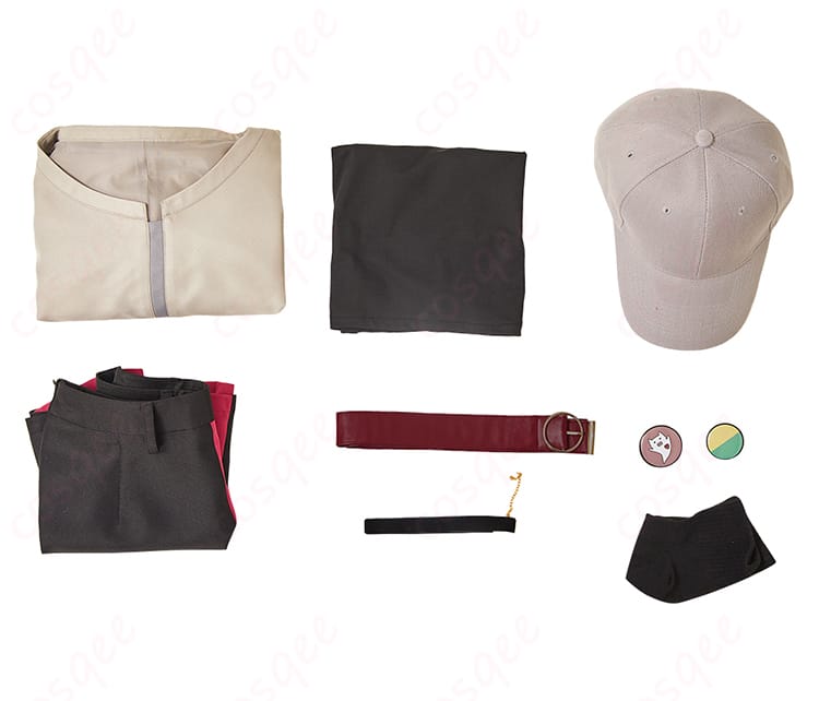 エレイナ コスプレ衣装のセット内容を示す画像。コート、スカート、帽子、インナーなど、セット内容がきれいに揃っている様子。