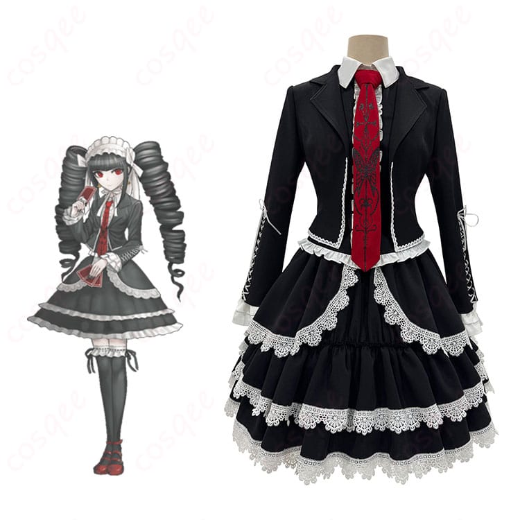 セレスティア・ルーデンベルクのゴスロリコスプレ衣装とキャラクターイメージを組み合わせたビジュアル。ダンガンロンパ コスプレ衣装