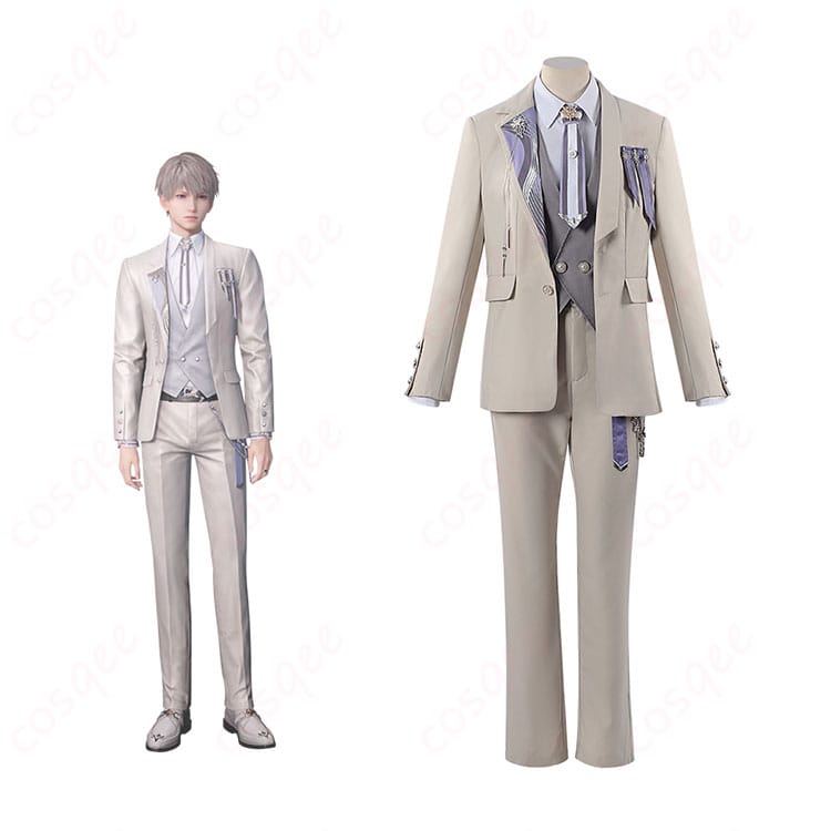 商品服装とキャラクター『セイヤ』の組み合わせ。高忠実度なコスプレ衣装を着たキャラクターの全身図。