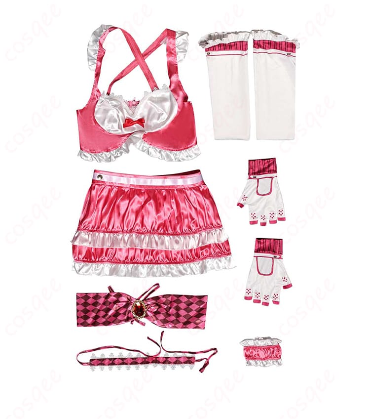 展示套装内容的图 | スカート、トップス、手袋などリリ コスプレ衣装のセット内容を紹介。