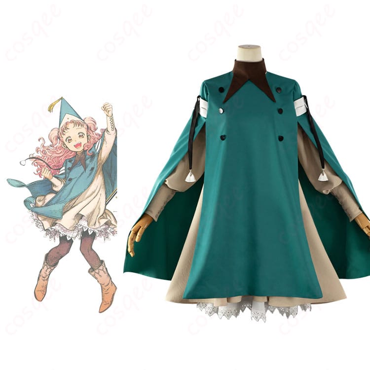 商品服装とキャラクターの組み合わせ図 - とんがり帽子のアトリエのココ、テティア、リチェのコスプレ衣装。キャラクターに忠実なデザイン。