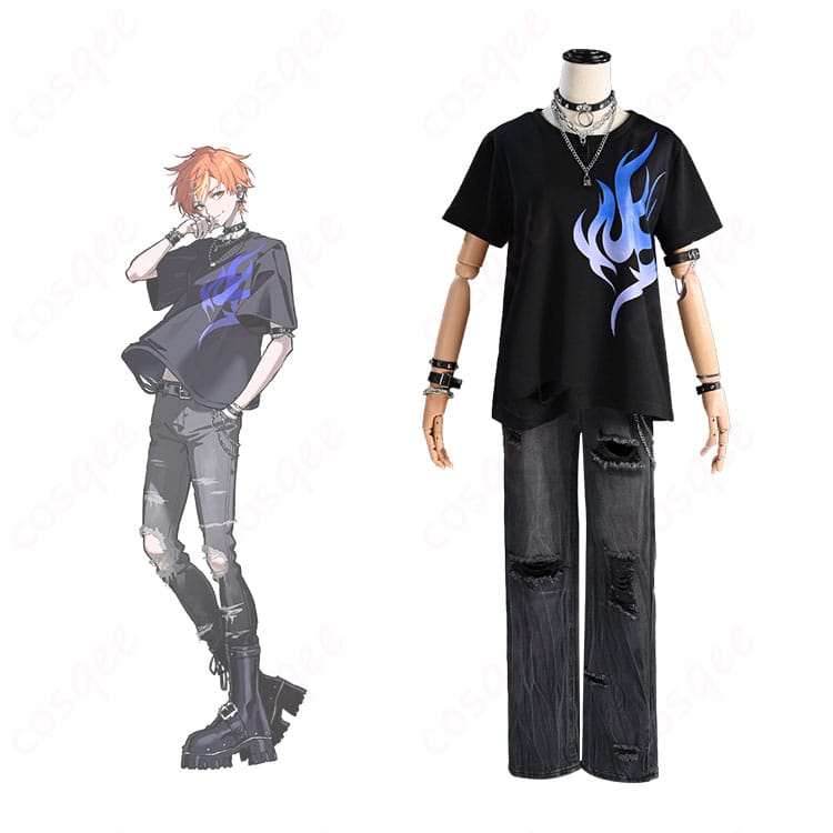 東雲彰人のコスプレ衣装とキャラクターのコラボレーション画像。プロジェクトセカイの高忠実度再現コスプレ衣装。