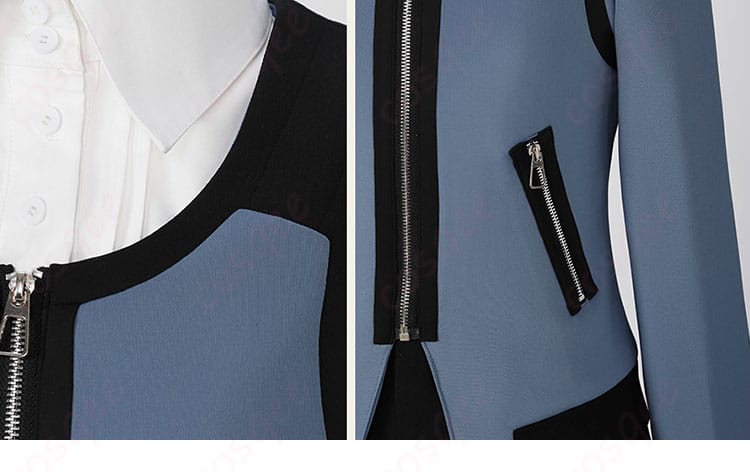 服装衣链と衣袋のディテール画像。霧嶋董香コスプレ衣装のオシャレなアクセント。