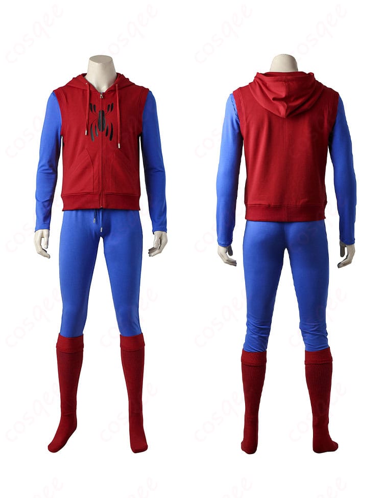 スパイダーマン コスプレ衣装 正面と背面の詳細、ピーター・ベンジャミン・パーカーの衣装を忠実再現