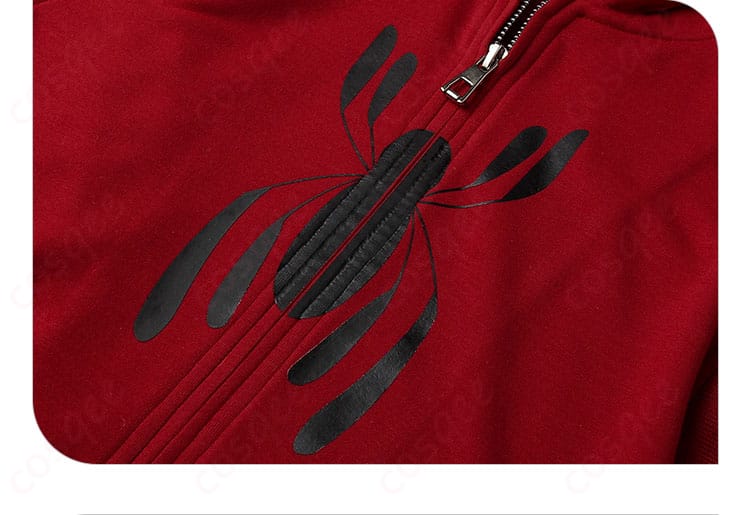 スパイダーマン コスプレ衣装 外套の襟部分に施されたスパイダー模様の装飾詳細