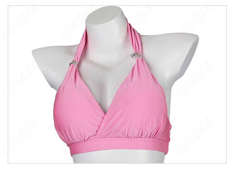 エアリス・ゲインズブールのピンキーマーメイド水着 コスプレ衣装 上衣の精細な刺繍とデザイン。快適さと美しさを兼ね備えた一品。