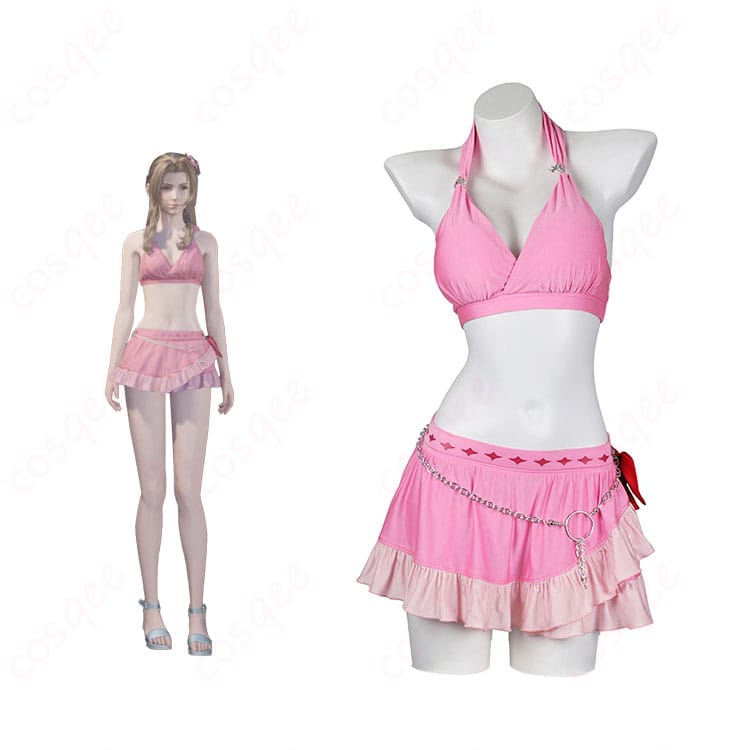 エアリス・ゲインズブール ピンキーマーメイド水着 コスプレ衣装とキャラクターの完璧な融合。FF7リバースのエアリスの華やかさを再現。
