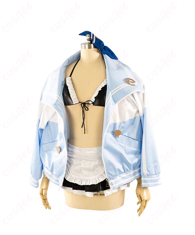 イノセントメイドコスプレ衣装の正面ディテール。高い再現度と透気性を兼ね備えたコスプレ衣装です。