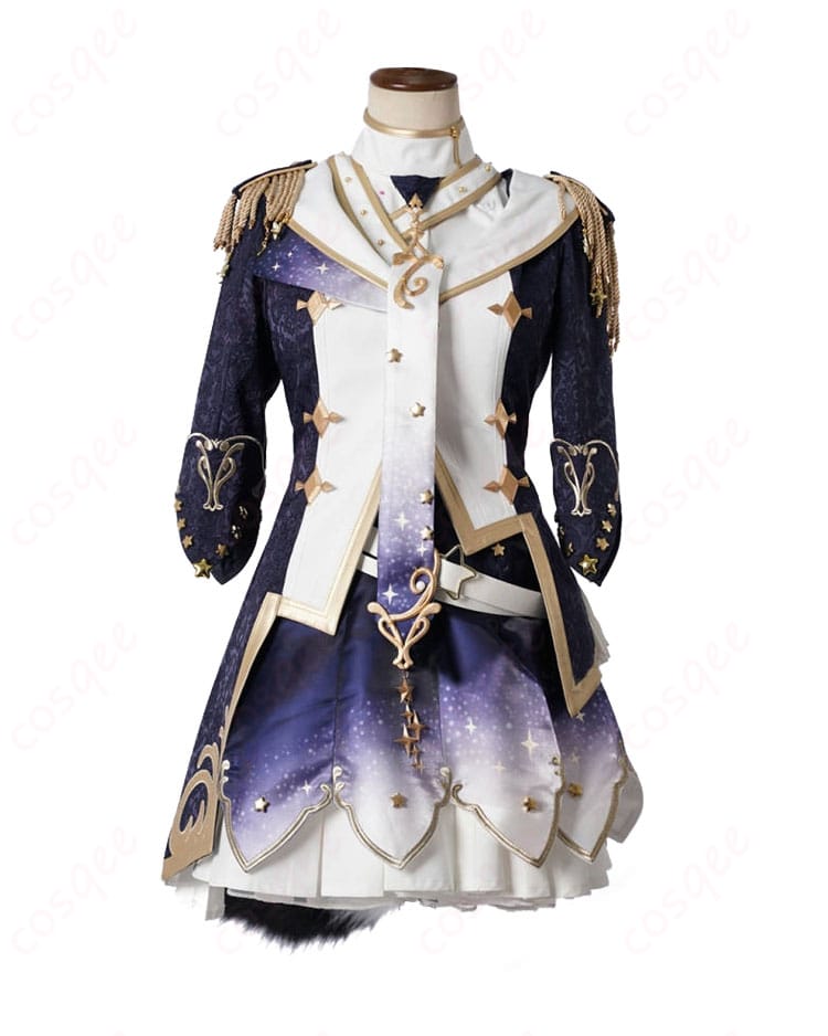 白上フブキキング衣装コスプレ衣装の前面装飾、華やかな刺繍とデザイン