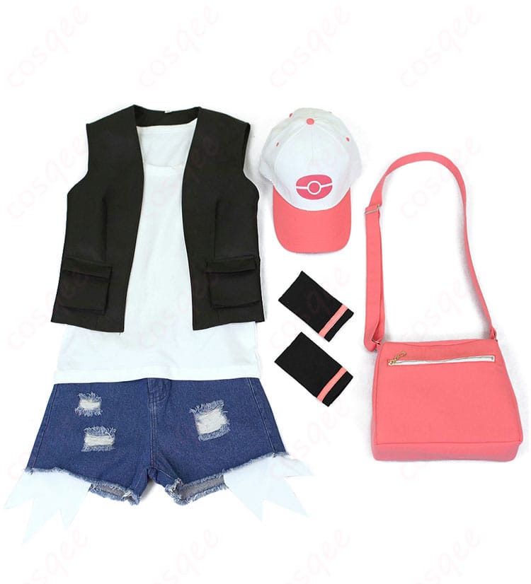 ポケモンBW トウコ コスプレ衣装 セット内容:ベスト、トップス、ショートパンツ、帽子、リストバンド、ショルダーバッグ。