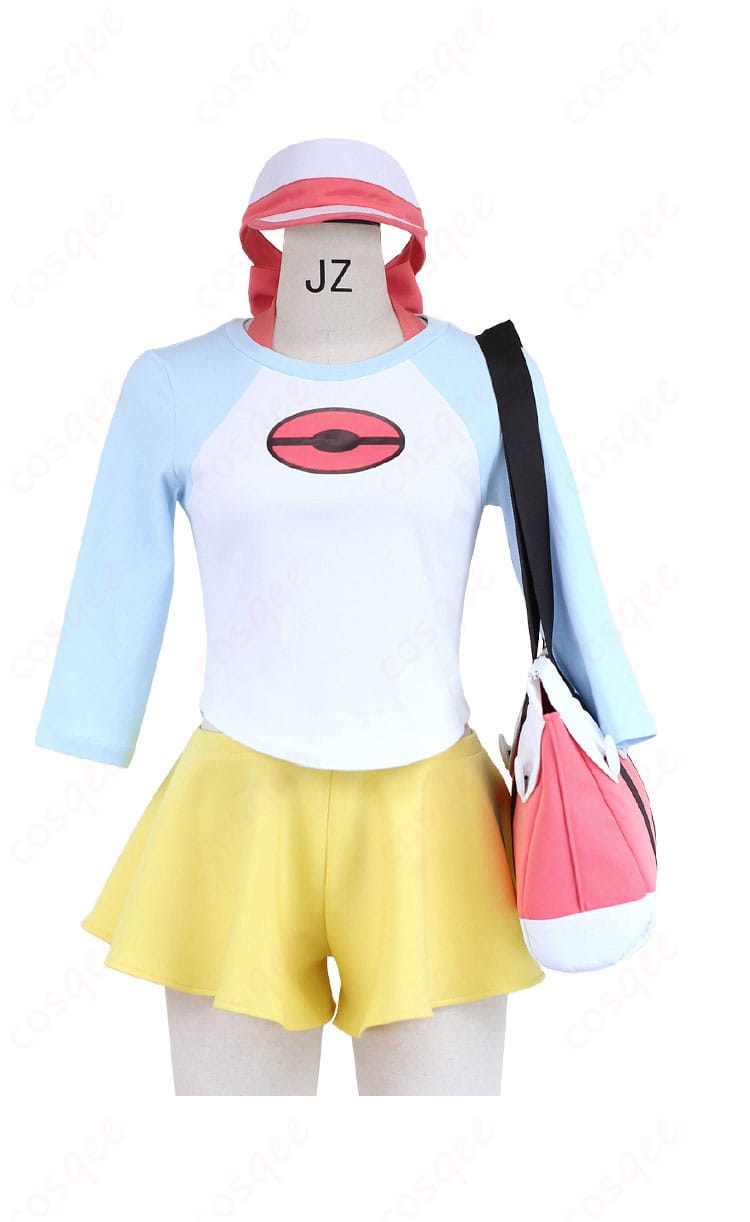 ポケモンBW2 メイ コスプレ衣装の正面写真、トップスとキュロットの細部まで再現。