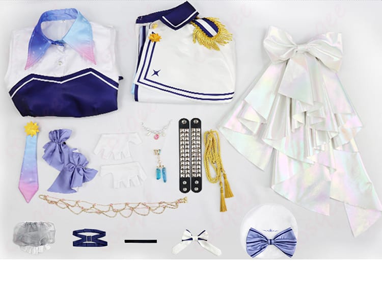 セット内容全体を展示。衣装、アクセサリーなど、すべてのアイテムが確認できます。