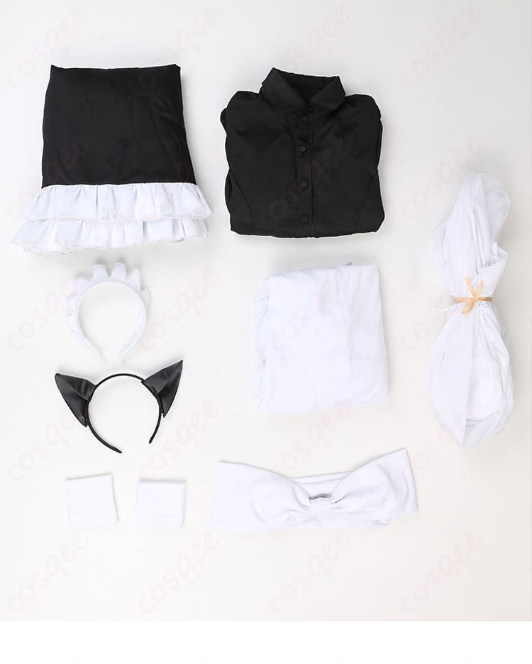 古見硝子 メイド服 コスプレ衣装セット内容。トップス、スカート、エプロン、カチューシャなど。