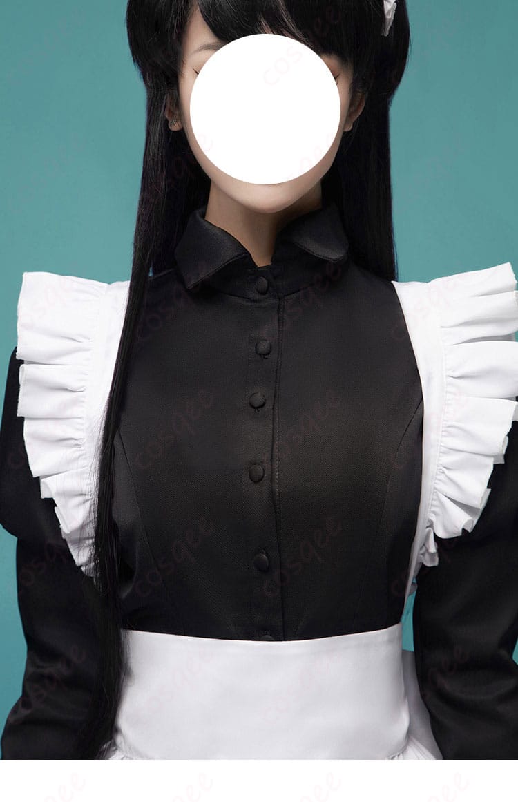 古見硝子 メイド服 コスプレ衣装の襟部分のデザイン。精緻なレースとボタン装飾。