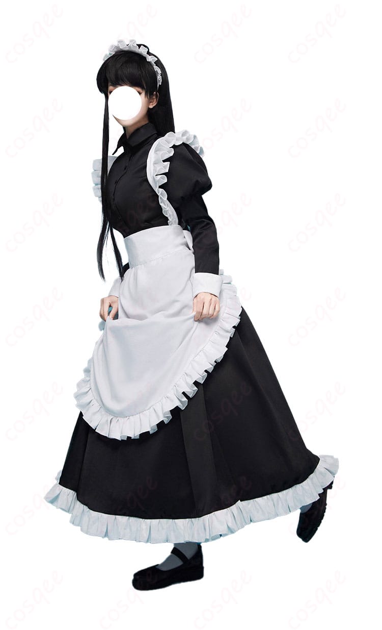 古見硝子 メイド服 コスプレ衣装のスカート部分の装飾。可愛いフリルとレースのディテール。