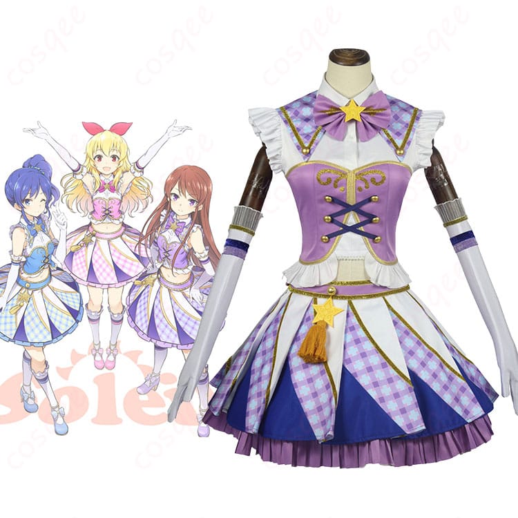 アイカツ! 紫吹蘭 コスプレ衣装 Soleil バージョン。キャラクターと衣装が忠実に再現された写真。アイドルコスプレの魅力を感じてください。