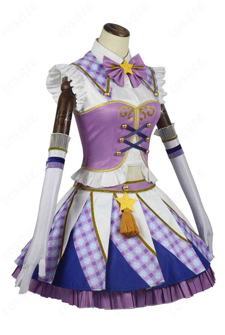 アイカツ! 紫吹蘭 コスプレ衣装 Soleil 側面図。細部にまでこだわった衣装のディテールが確認できる写真。