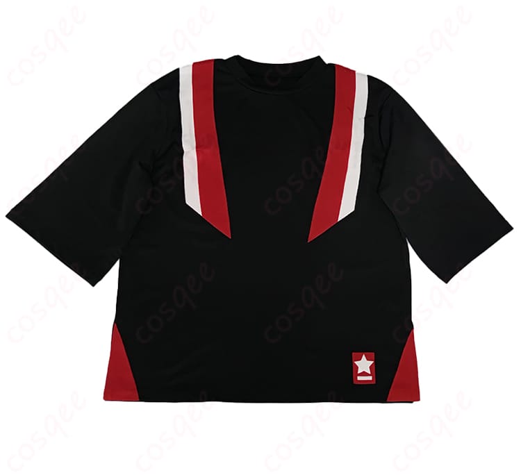 守沢千秋の春~夏私服コスプレ衣装の正面装飾の詳細。花柄や刺繍のディテールにこだわりが感じられる。