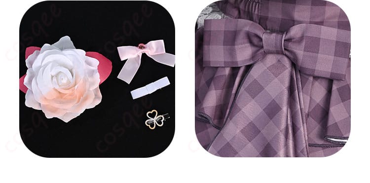 桃井愛莉 コスプレ衣装の腰飾り、髪飾り、蝶結び装飾の詳細。魅力的なデザインが全体を引き立てる。