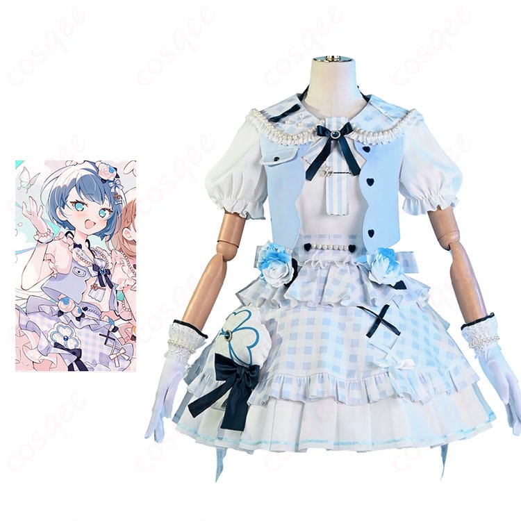 商品服装とキャラクターのコスプレ衣装の組み合わせイメージ。プロセカ桐谷遥の4周年MORE MORE JUMP!バージョンの衣装です。