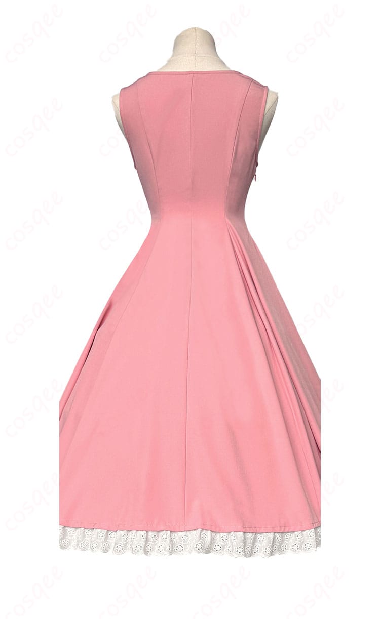 服装スカート背面細部図 - カードキャプターさくら 大道寺知世 コスプレ衣装 ピンク ワンピースのスカート背面のディテール。後ろのデザインと仕上がりが美しく表現されています。