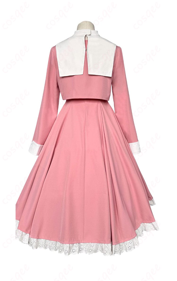 商品背面図 - カードキャプターさくら 大道寺知世 コスプレ衣装 ピンク ワンピースの背面画像。背中部分のデザインとディテールが際立っています。