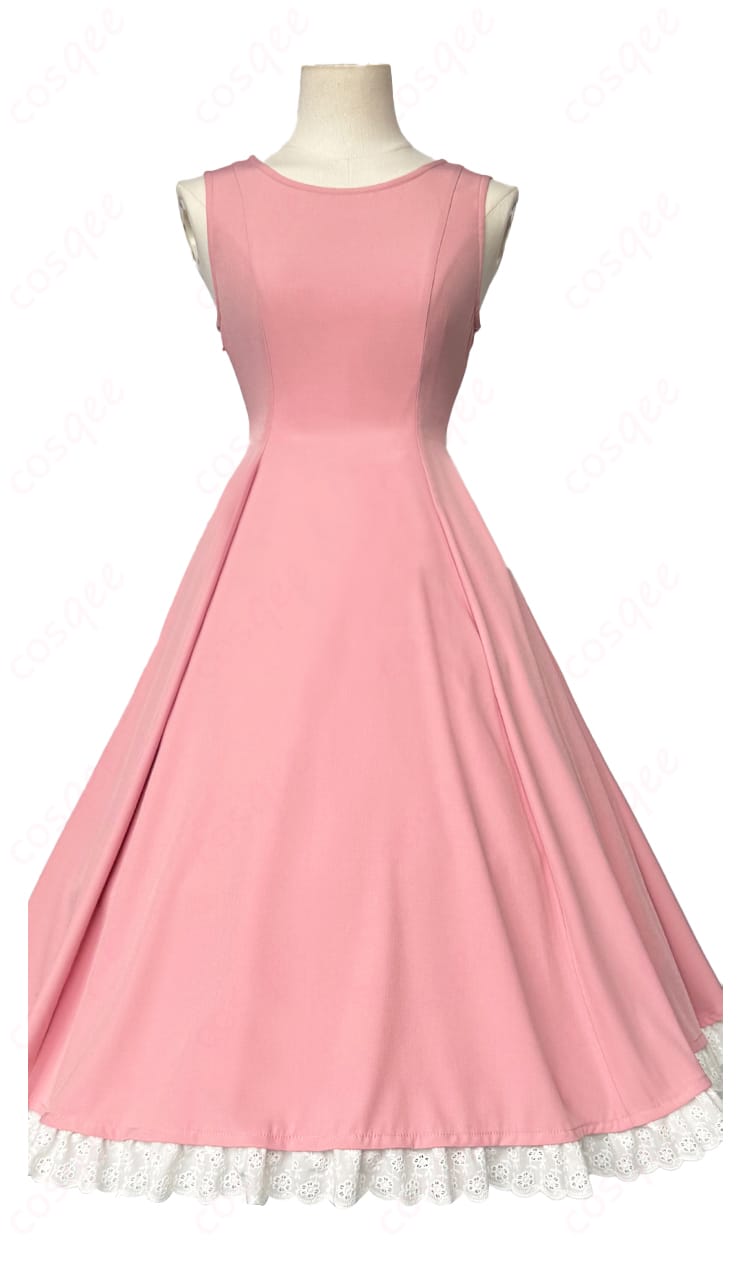 服装スカート正面細部図 - カードキャプターさくら 大道寺知世 コスプレ衣装 ピンク ワンピースのスカート部分の正面細部。美しいデザインとフィット感が見て取れます。