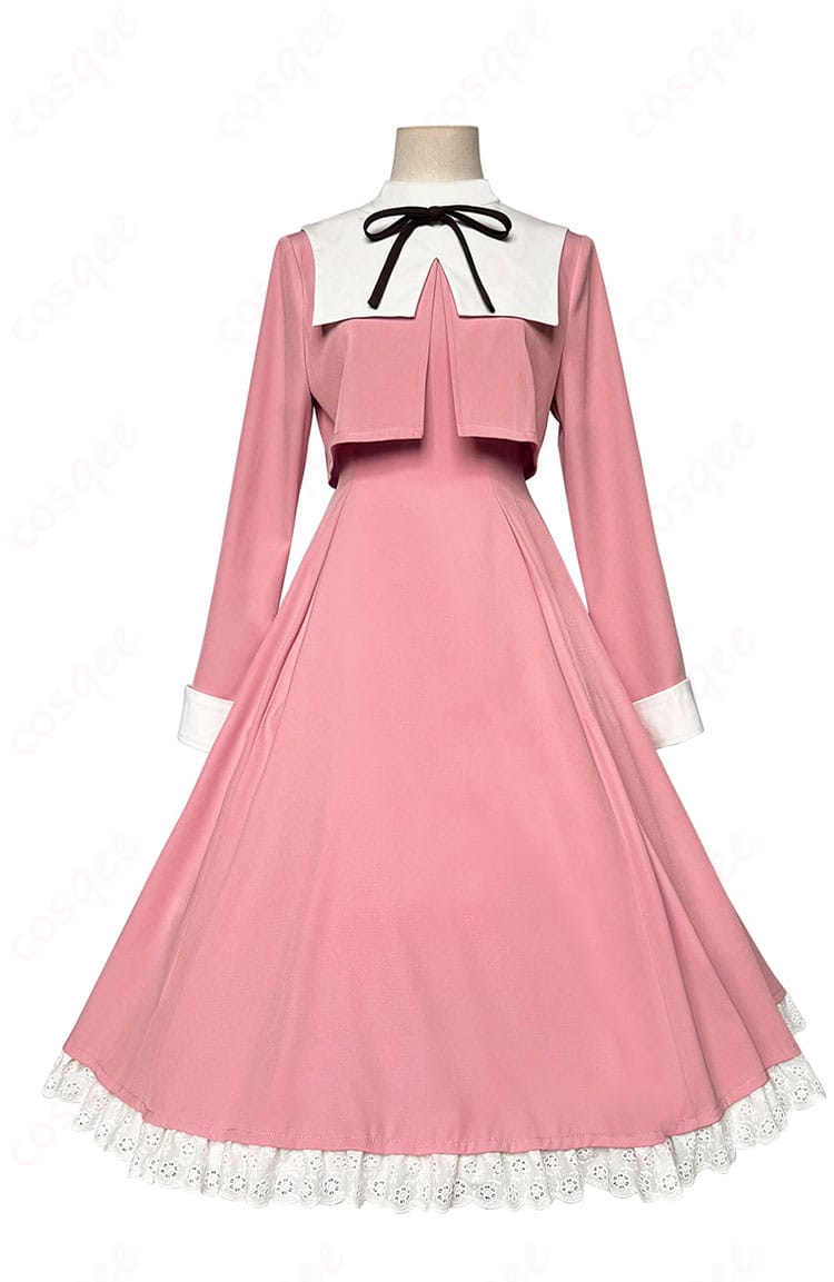 商品正面図 - カードキャプターさくら 大道寺知世 コスプレ衣装 ピンク ワンピースの正面画像。高い再現度の服装がよく分かります。コスプレ衣装として完璧な仕上がり。