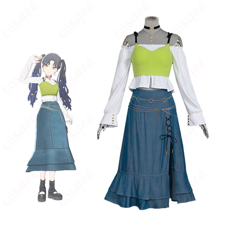 商品服装とキャラクターの組み合わせ図 - プロジェクトセカイ 白石杏 コスプレ衣装 Livelylady Dressの全体イメージ